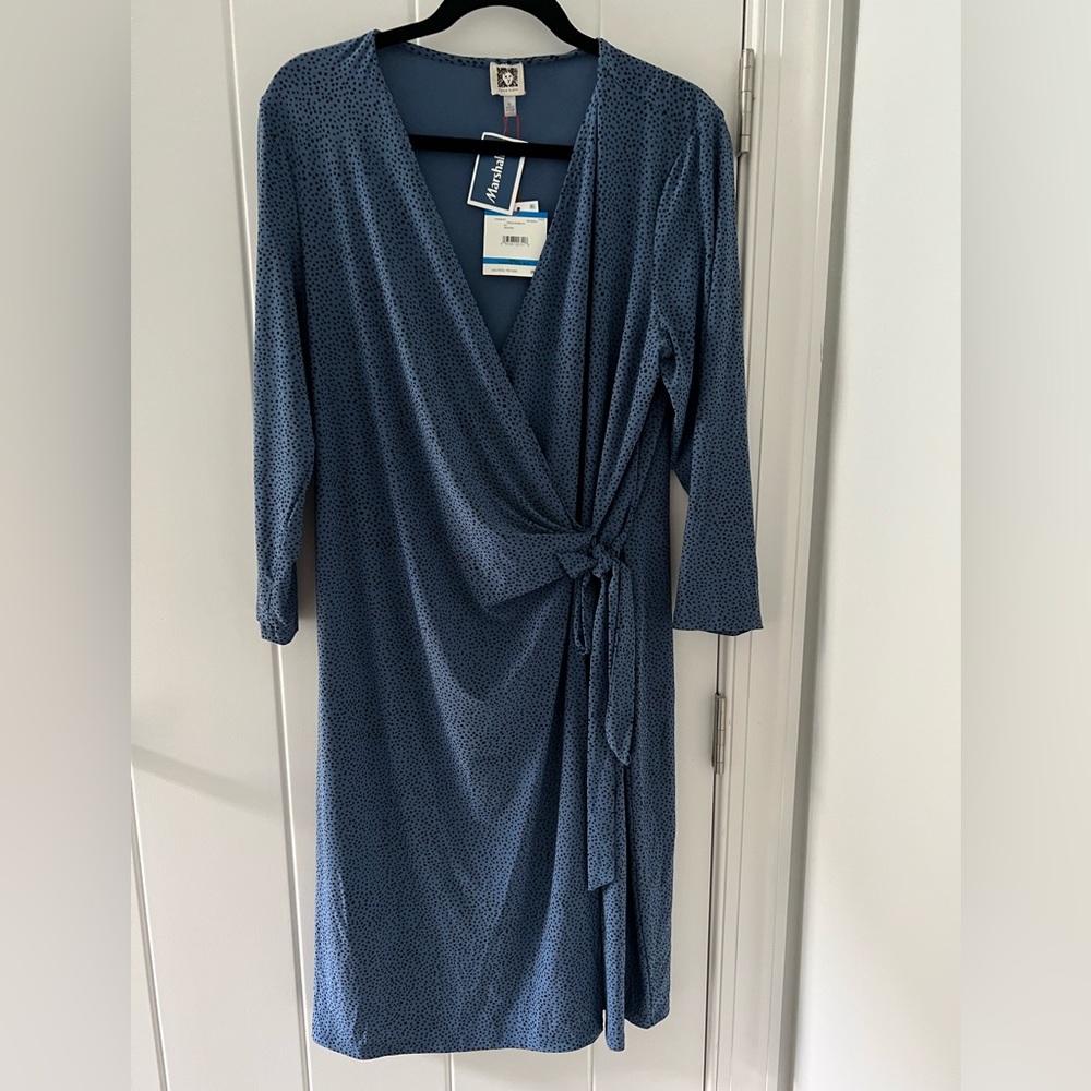 Anne Klein blue & black polka dot dress